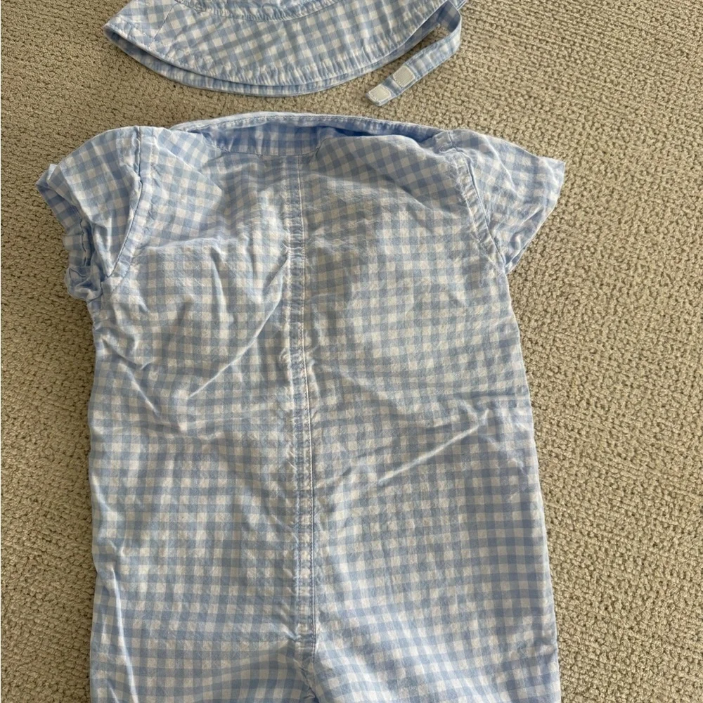 The Children's Place Light Blue Checkered Shirt and Hat Set